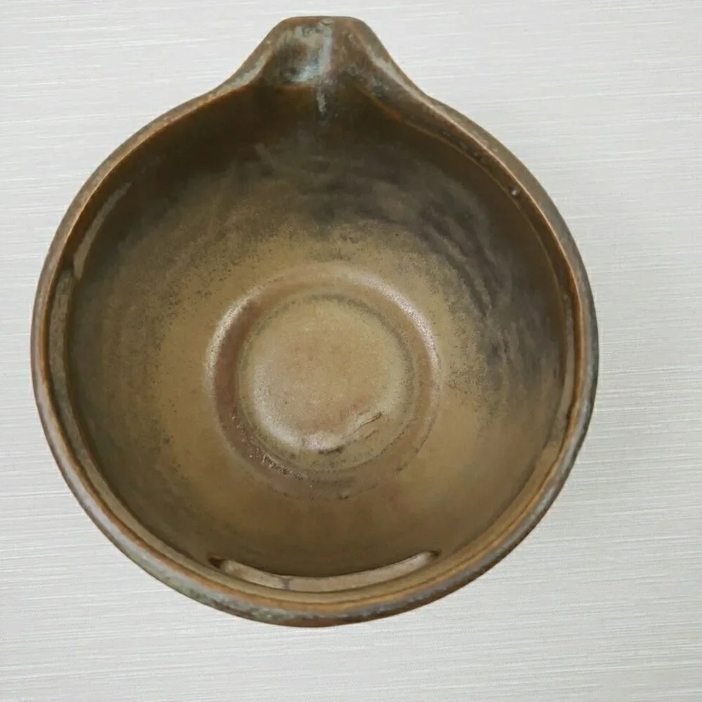 Small Spouted Mixing Bowl Cut Out Handle Ceramic Pottery Farmhouse Primitive